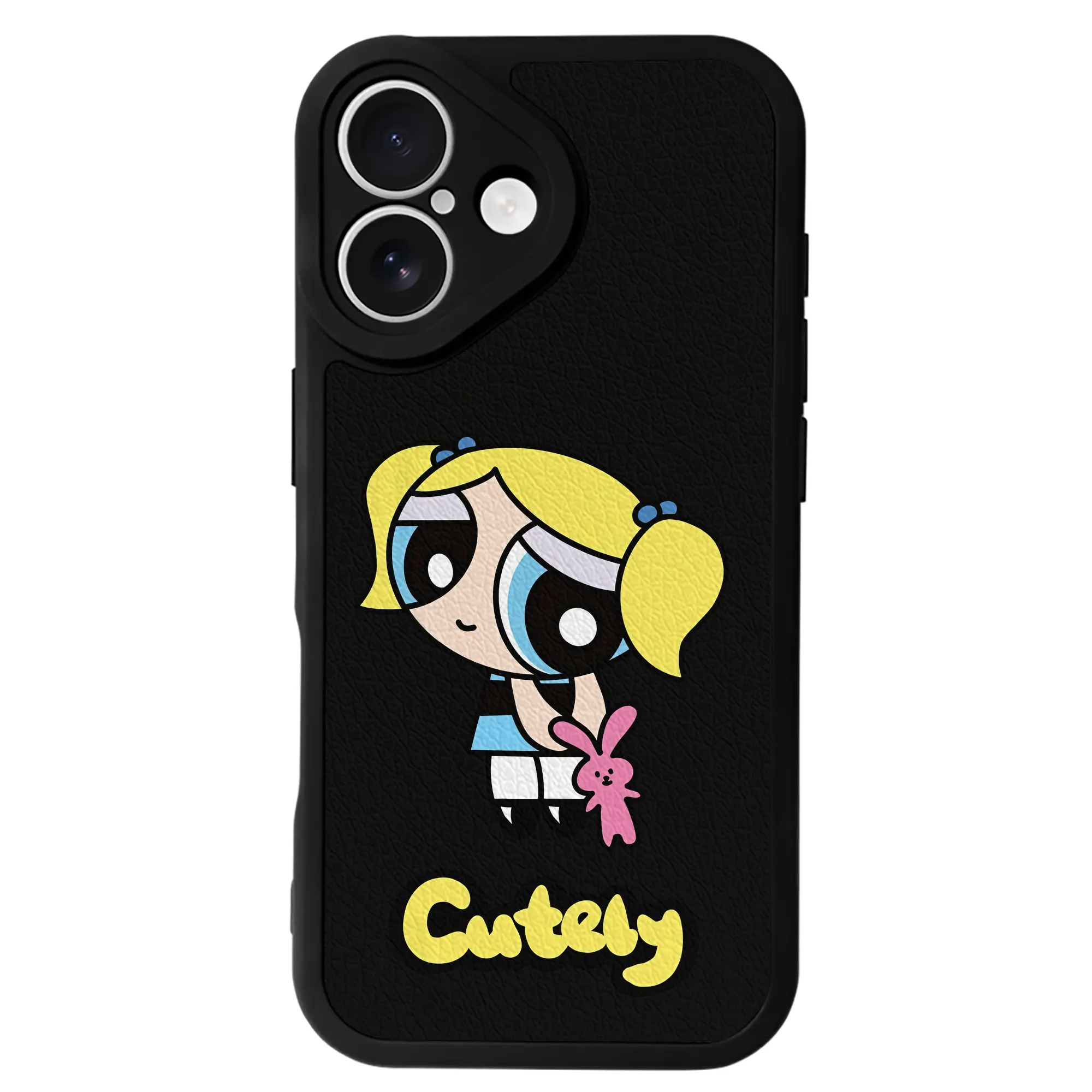 パワパフガールズ グッズ バブルス - IPhone 16シリーズ対応 ・ シリコンスマホケース ・ レザー調 ・ 高精度フィット ・ 耐衝撃 ・ ワイヤレス充電対応 ・ 精密カット